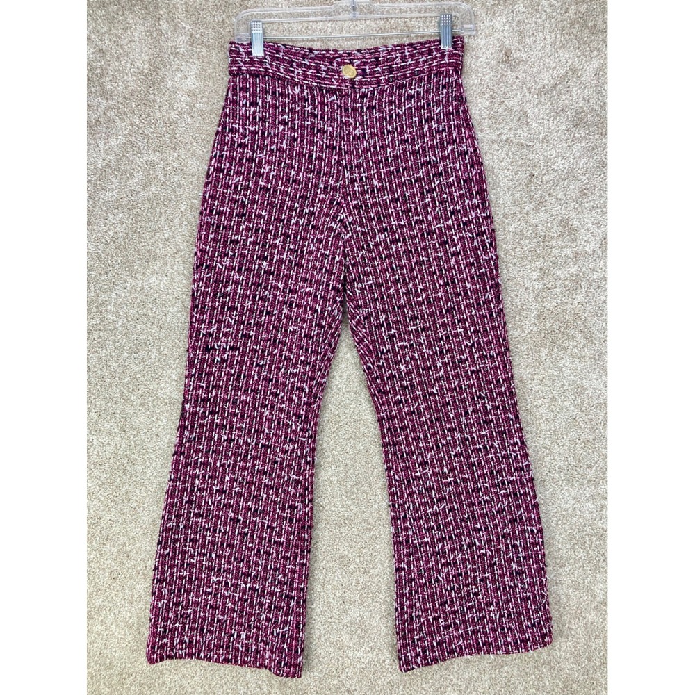 Camilo Tweed High Waisted Flare Leg Pants Women 27 Pink Black Gold Button Office